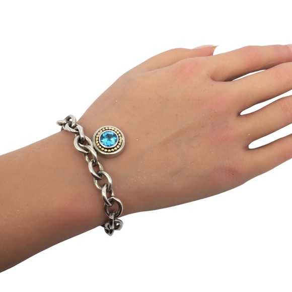 Sadye L Vassil Sterling & 14K Gold Plated Blue Topaz Charm Bracelet #20745 - Picture 6 of 10